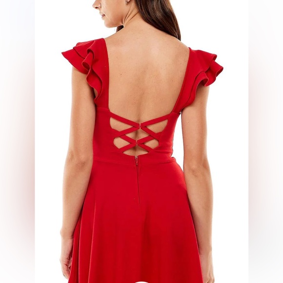 City Studio Womens Lace-Up Mini Fit & Flare Dress Juniors Red size 5 - Picture 2 of 8